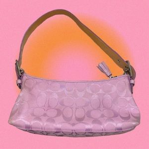 coach baby pink hampton signature canvas monogram demi baguette shoulder bag